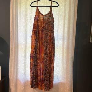 Free people linen maxi/ ankle dress with braided belt